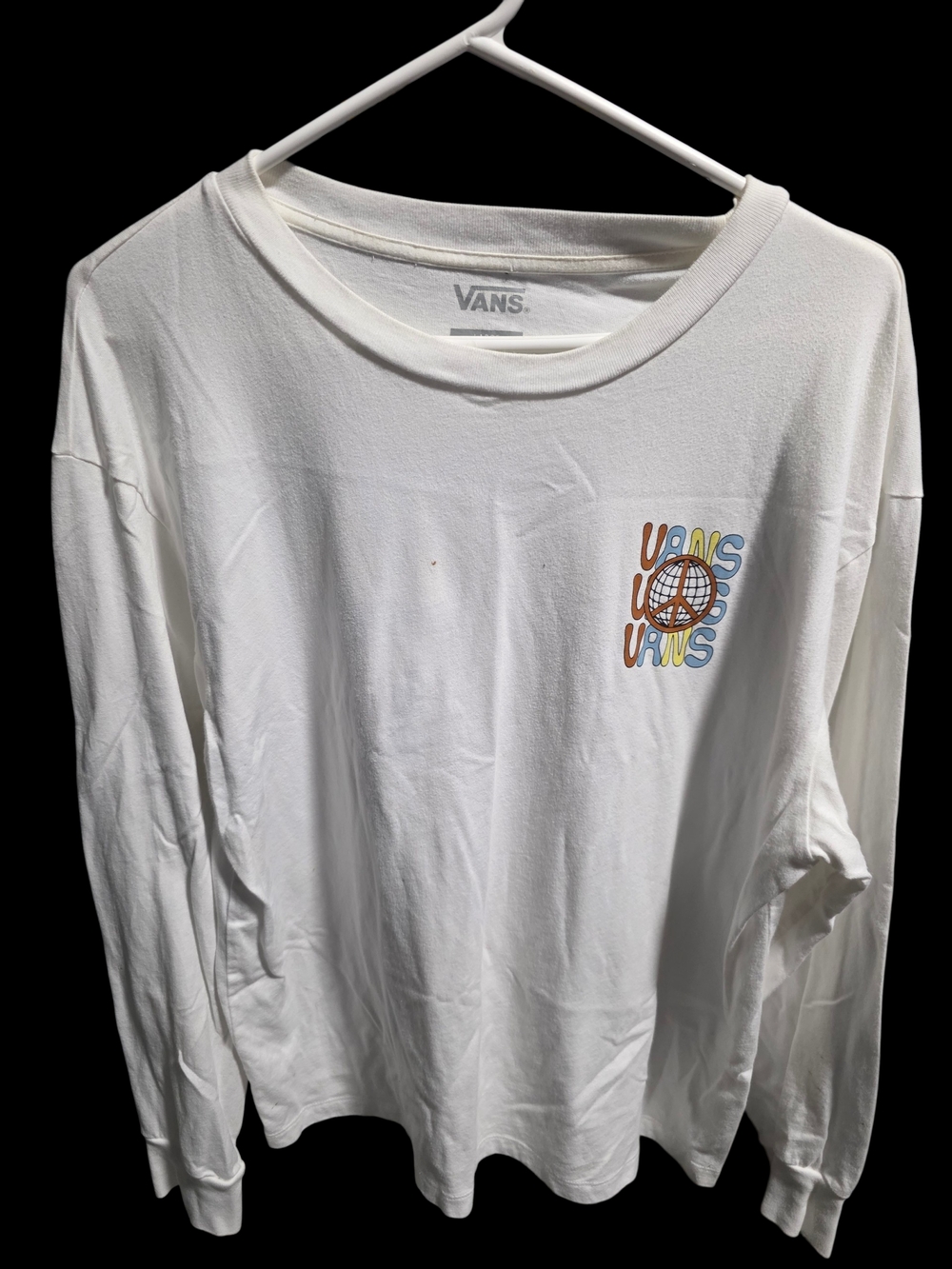 Vans White Long Sleeve Tee with Colorful Logo Size L